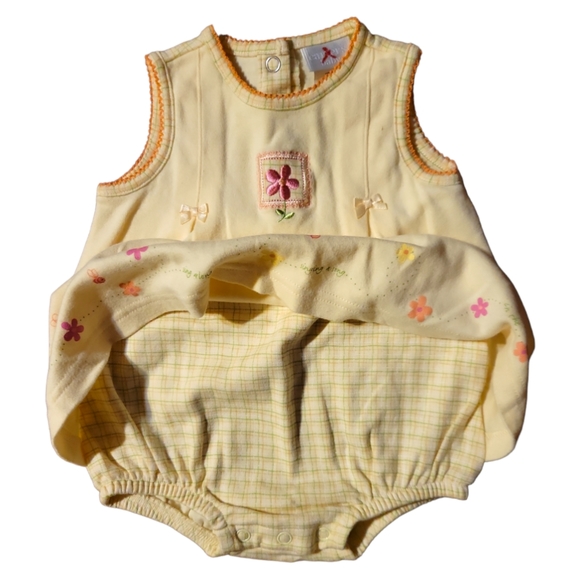 Infant Baby Carter's Soft Spring Dress Yellows Flowers Bees Plaid Snaps - Picture 2 of 5
